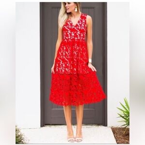 Crosby by Mollie Burch Kristin Midi dress, red lace.
